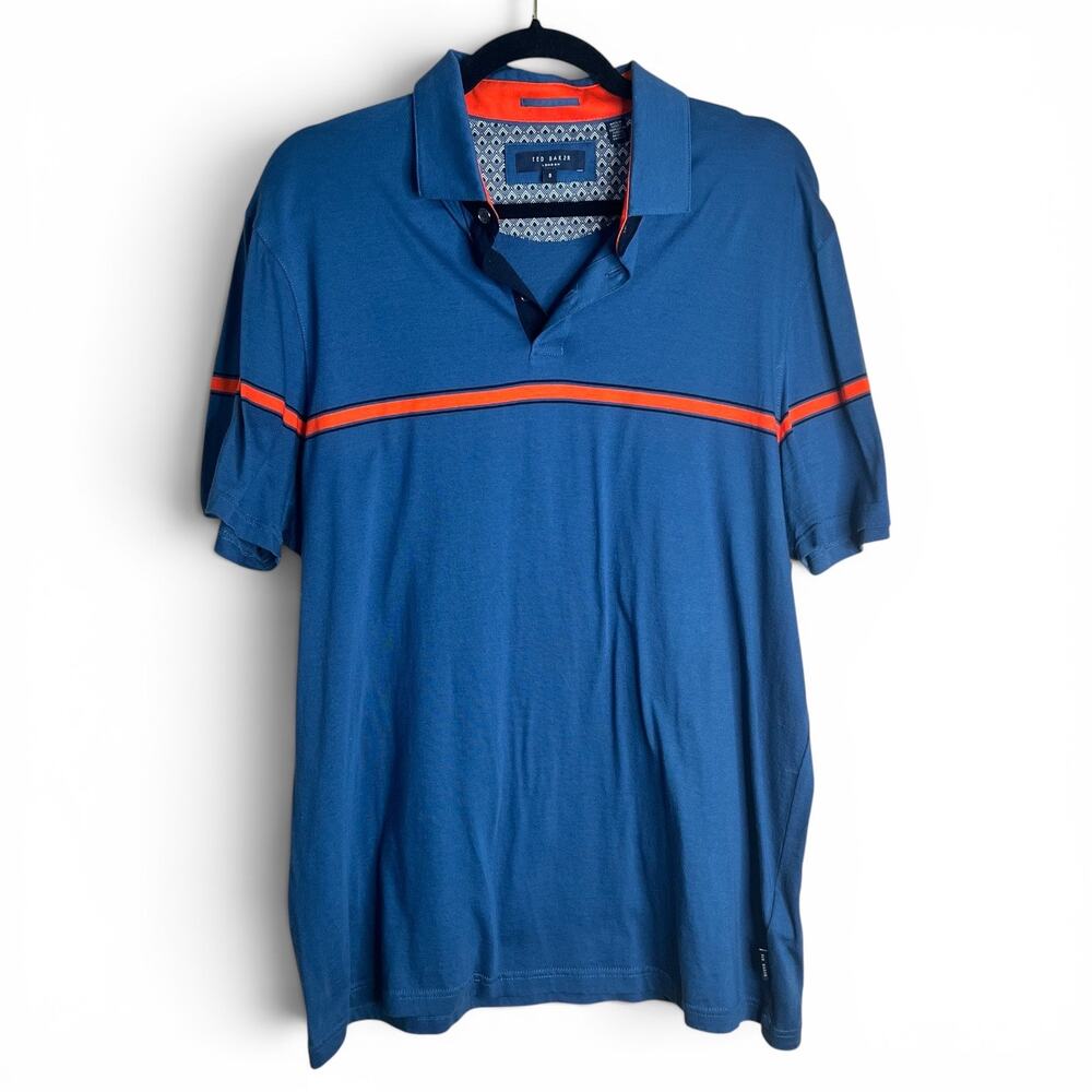 Ted Baker 100% Cotton Navy & Orange Polo Short Sleeve Mens T Shirt Size 5 XL